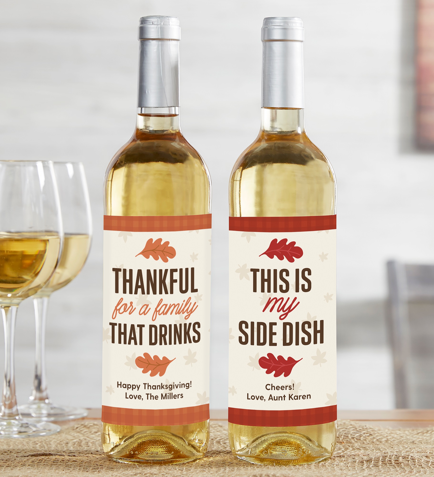 Thankful For Personalized Thanksgiving Wine Bottle Label